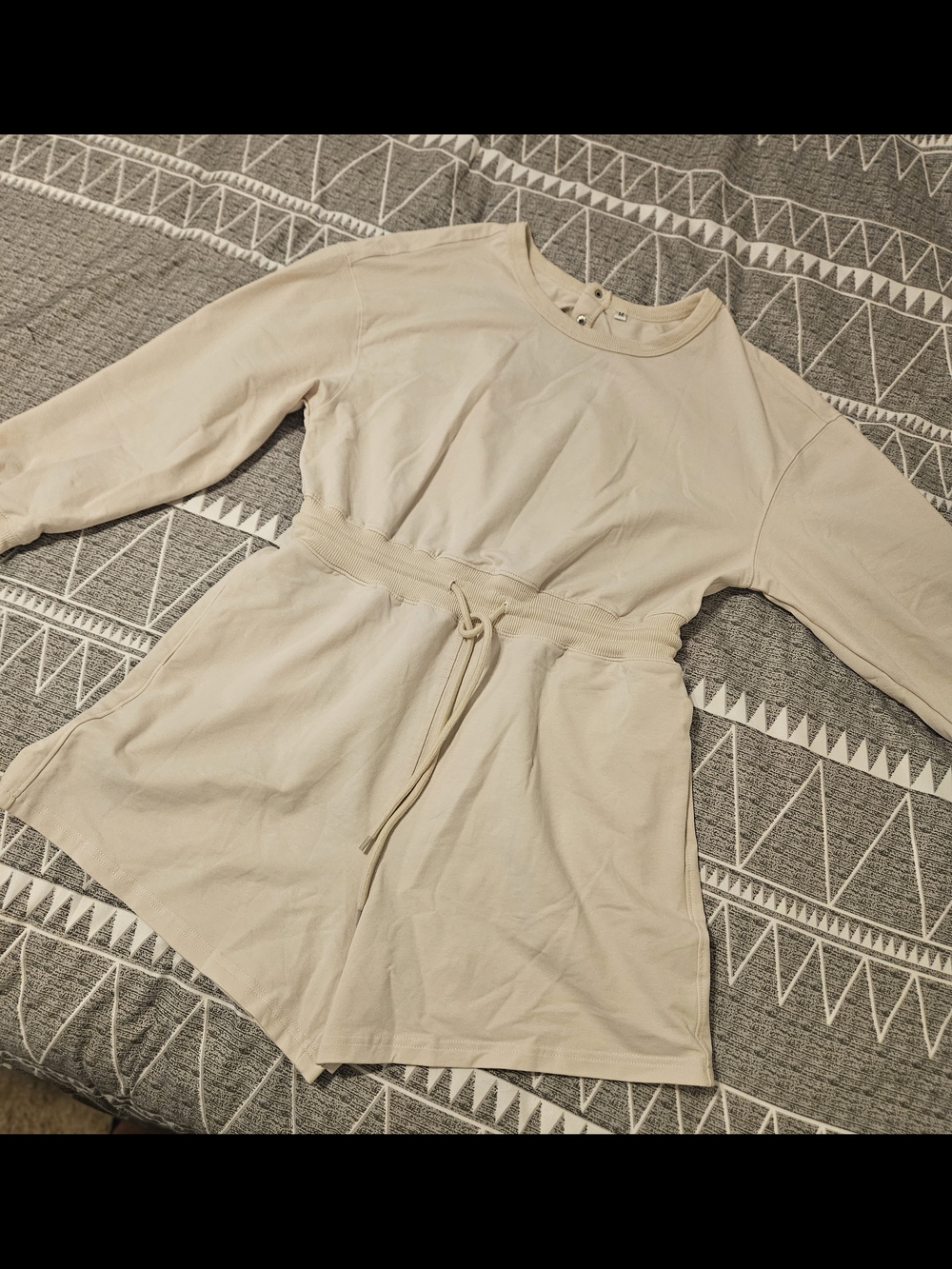 Amazon Beige Long Sleeve Drawstring Romper